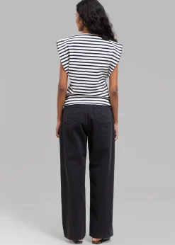 The Frankie Shop Matteau Boat Neck Tee Navy/White Sale
