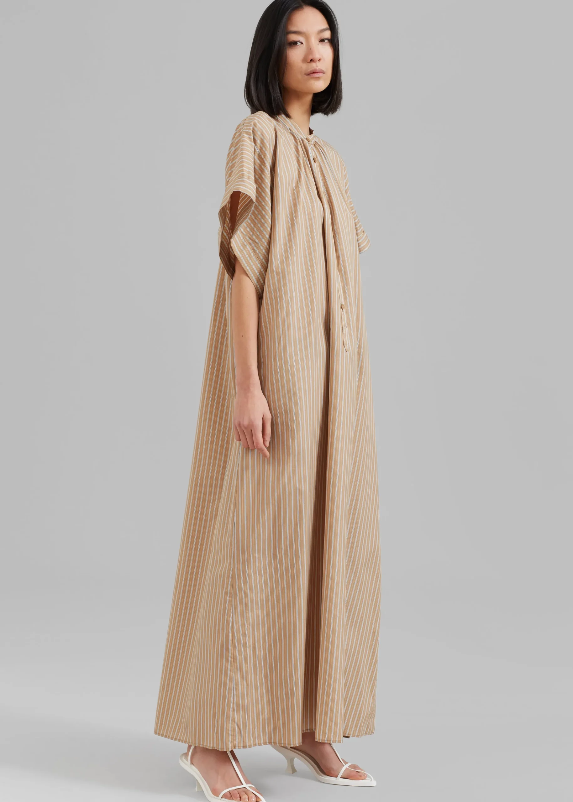 The Frankie Shop Matteau Button Front Djellaba Dress Sand Stripe Clearance