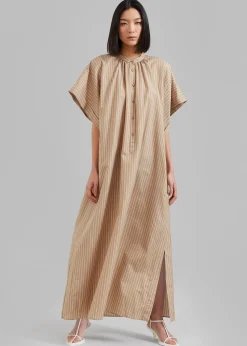 The Frankie Shop Matteau Button Front Djellaba Dress Sand Stripe Clearance