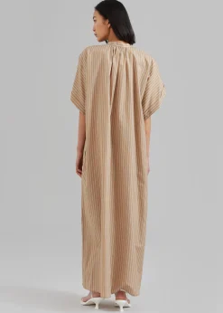 The Frankie Shop Matteau Button Front Djellaba Dress Sand Stripe Clearance