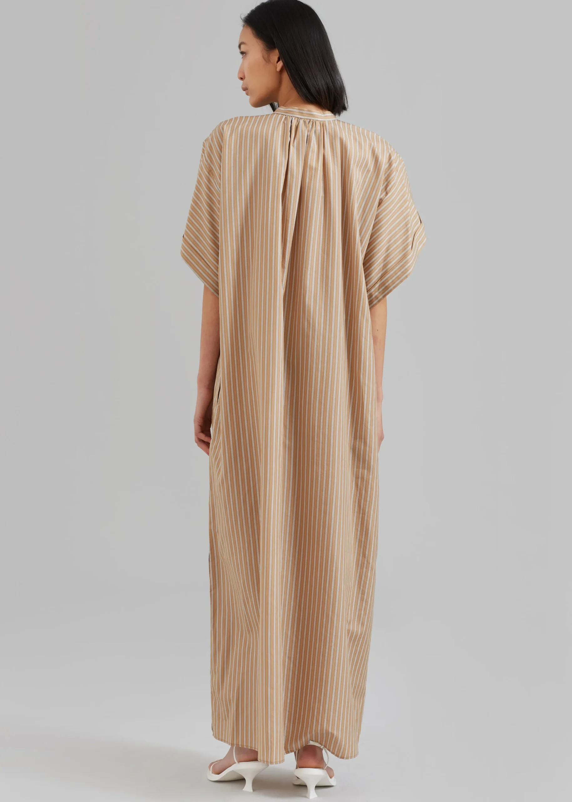 The Frankie Shop Matteau Button Front Djellaba Dress Sand Stripe Clearance