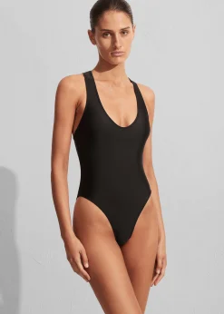 The Frankie Shop Matteau Racer Back Maillot Swimsuit Black Clearance