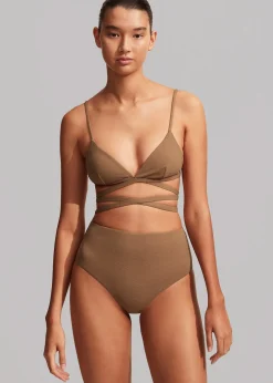 The Frankie Shop Matteau Wrap Triangle Bikini Top Cinnamon Crinkle Online