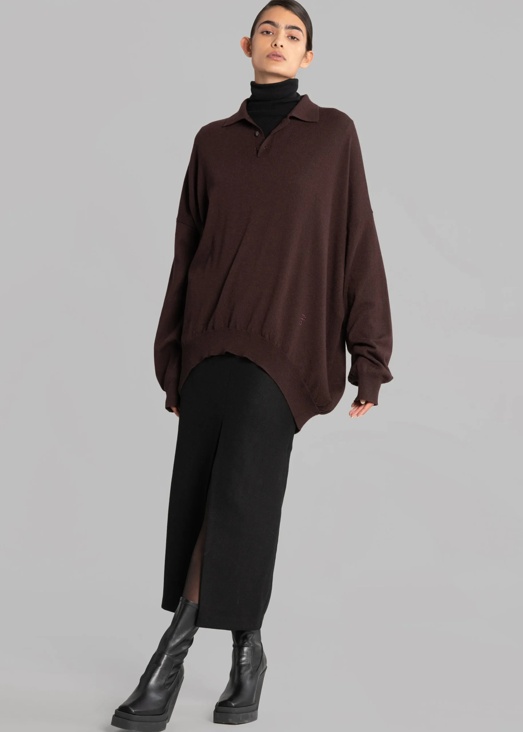 The Frankie Shop Meriel Polo Sweater Chocolate Plum Online
