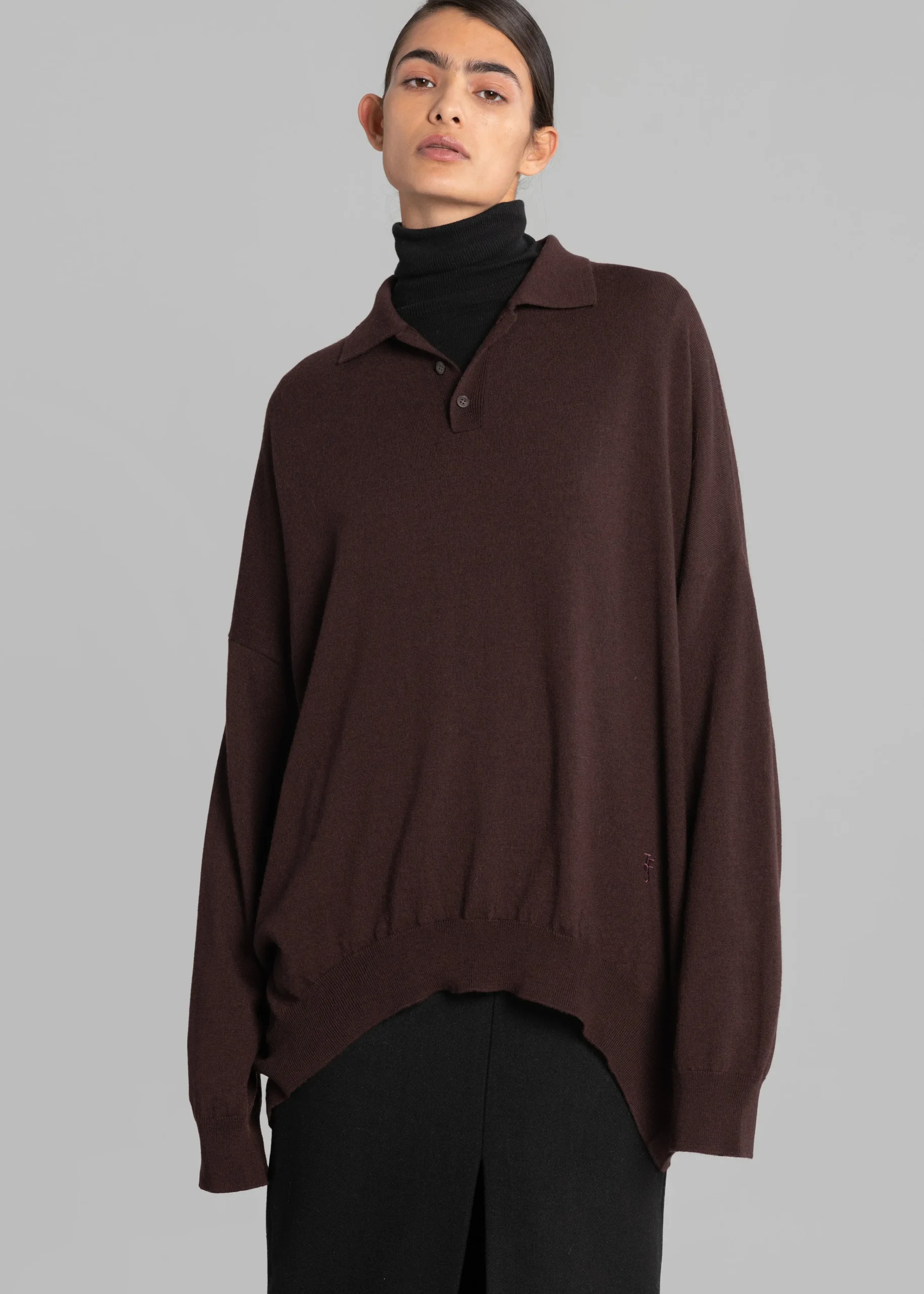The Frankie Shop Meriel Polo Sweater Chocolate Plum Online