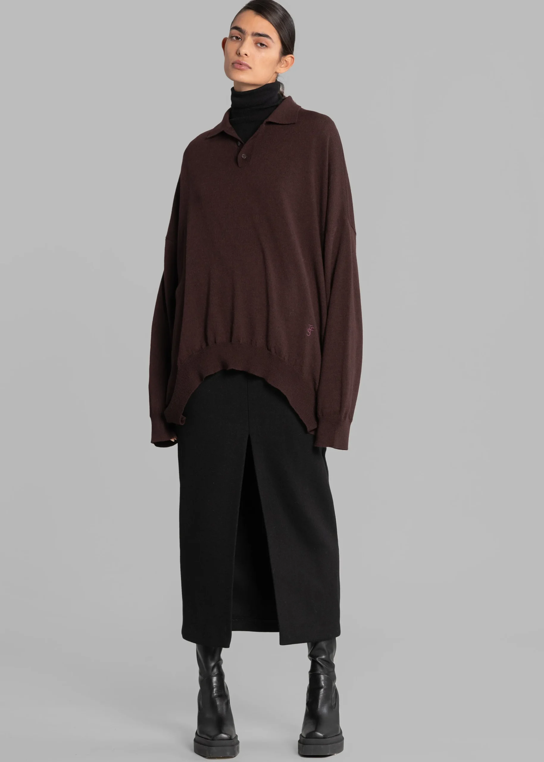 The Frankie Shop Meriel Polo Sweater Chocolate Plum Online