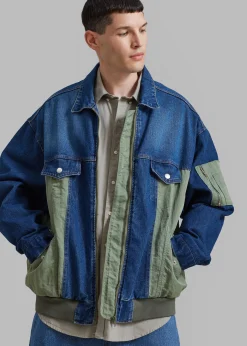 The Frankie Shop Nash Denim Color-Block Jacket Blue
