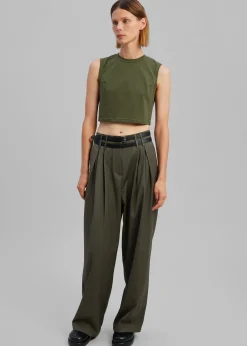 The Frankie Shop Nellie Belted Pleated Pants Olive Outlet