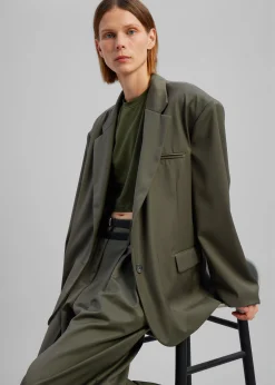 The Frankie Shop Nellie Belted Pleated Pants Olive Outlet