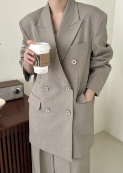 The Frankie Shop Nessi Double Breasted Blazer Taupe