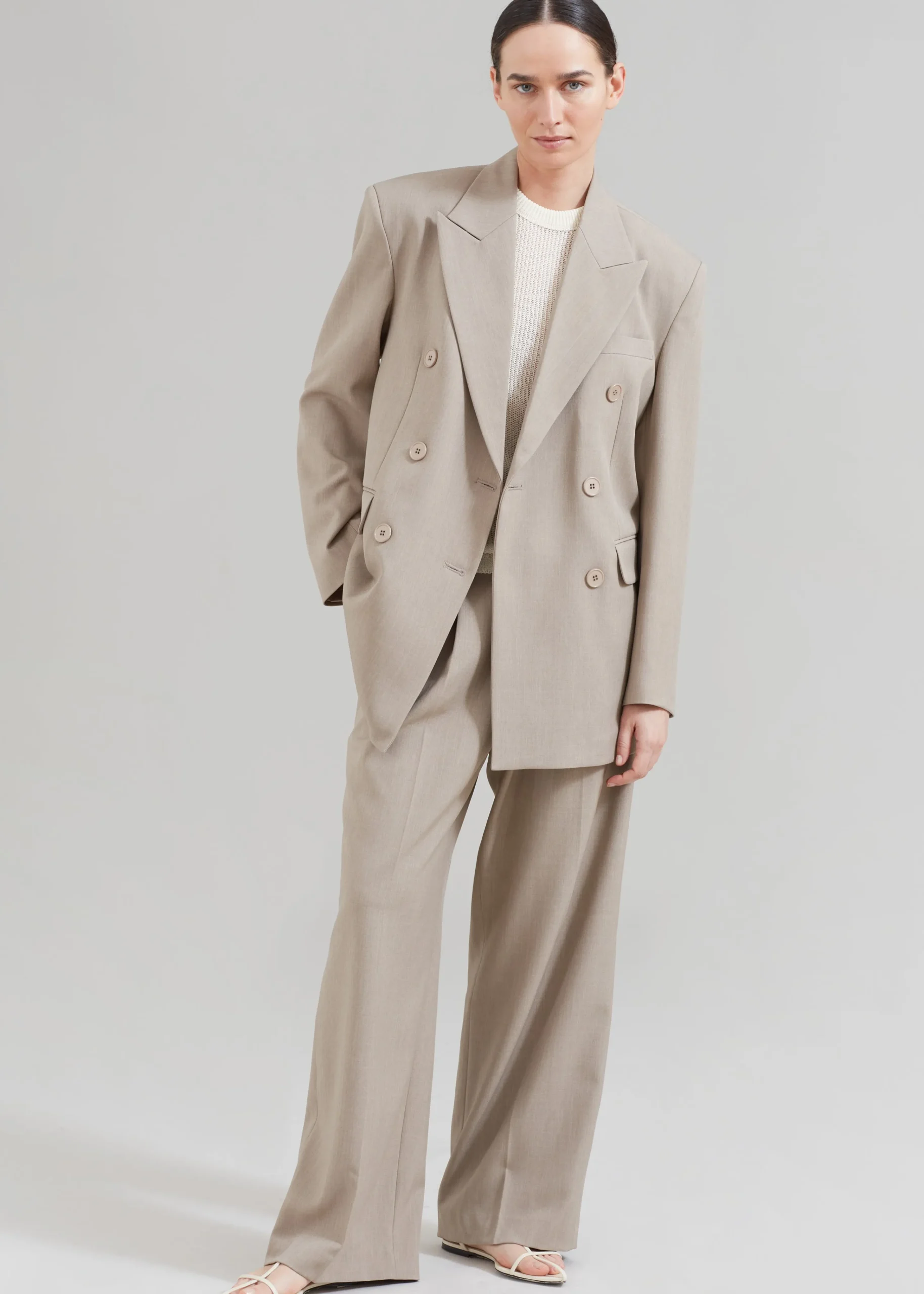 The Frankie Shop Nessi Double Breasted Blazer Taupe