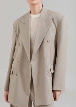 The Frankie Shop Nessi Double Breasted Blazer Taupe