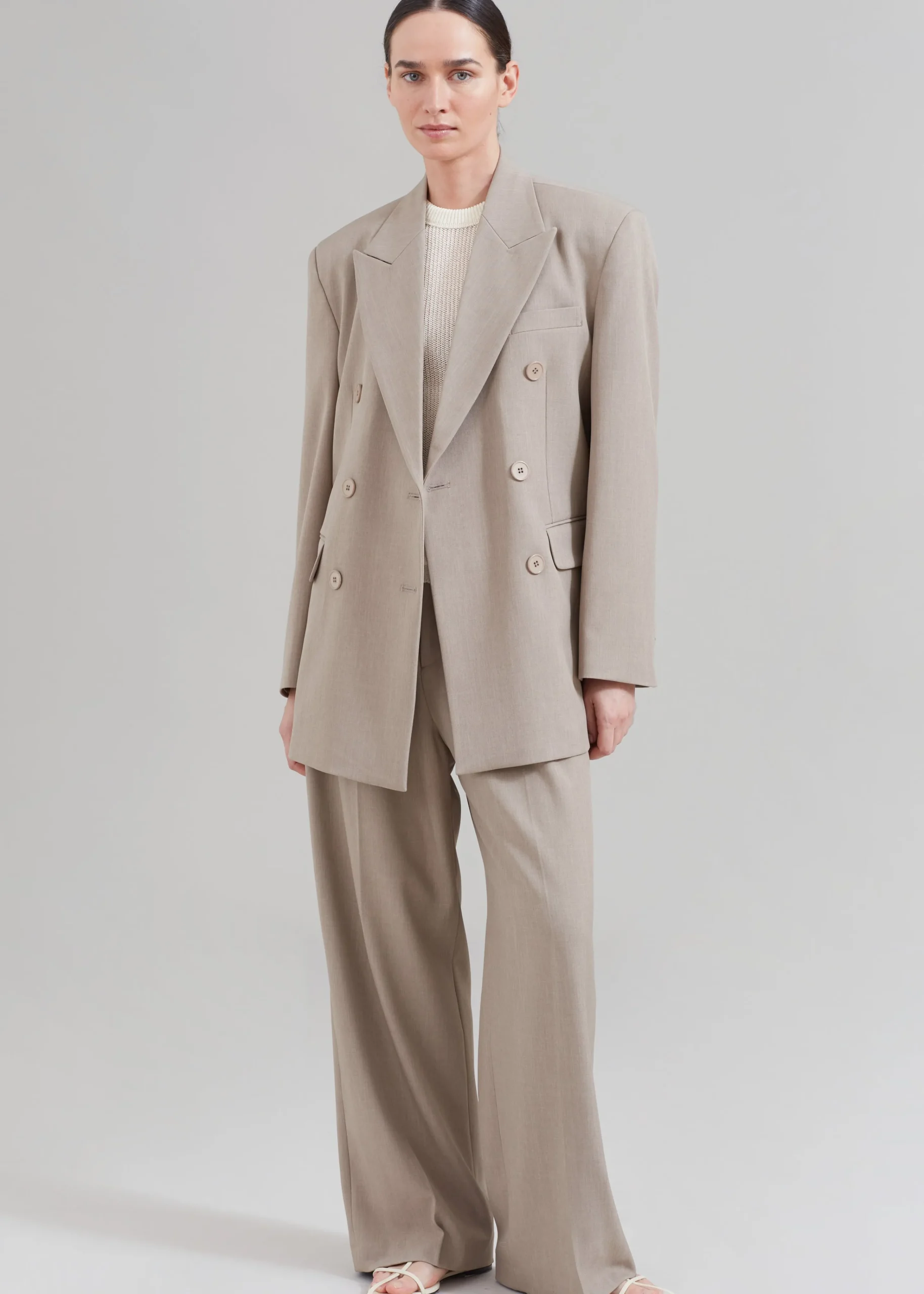 The Frankie Shop Nessi Double Breasted Blazer Taupe