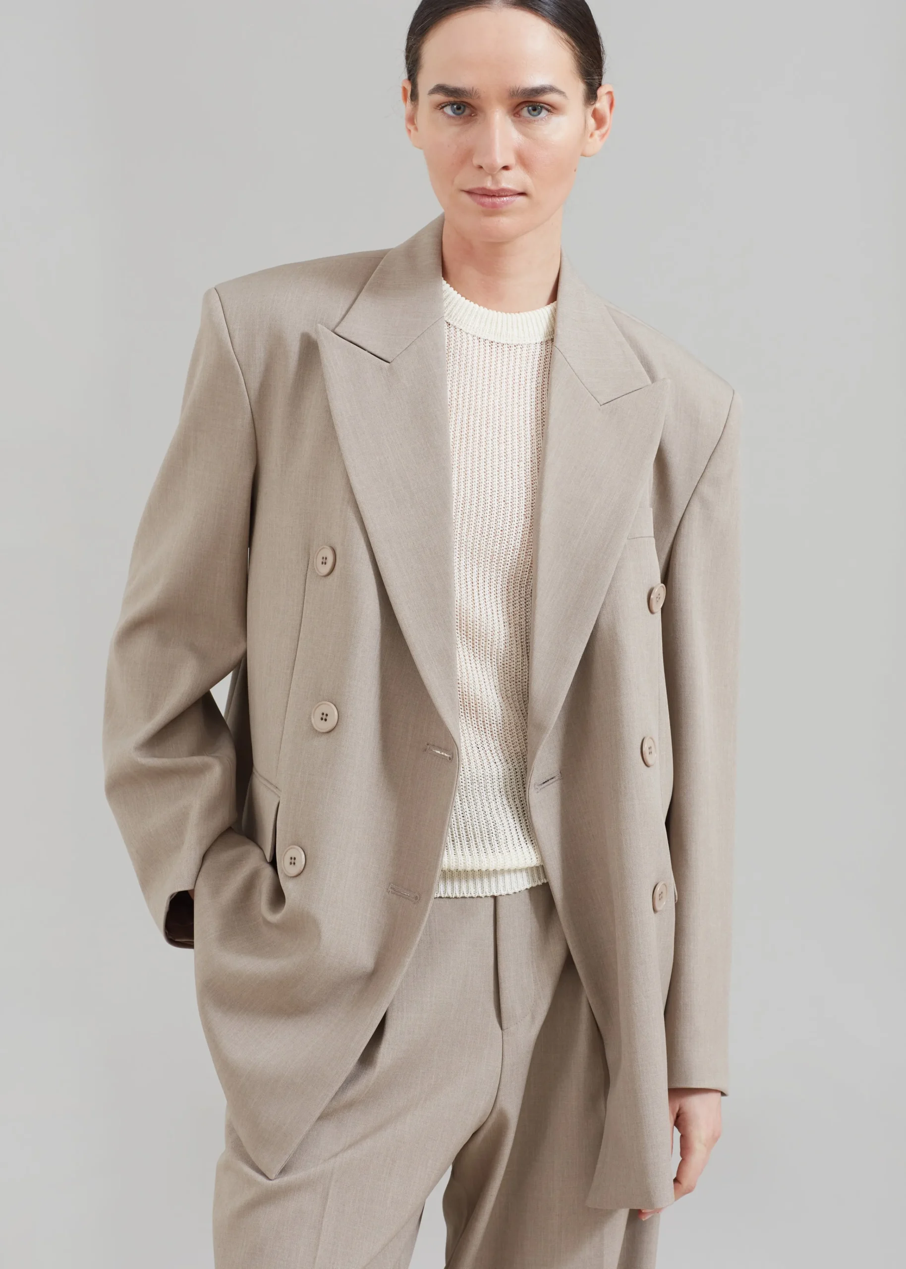 The Frankie Shop Nessi Double Breasted Blazer Taupe