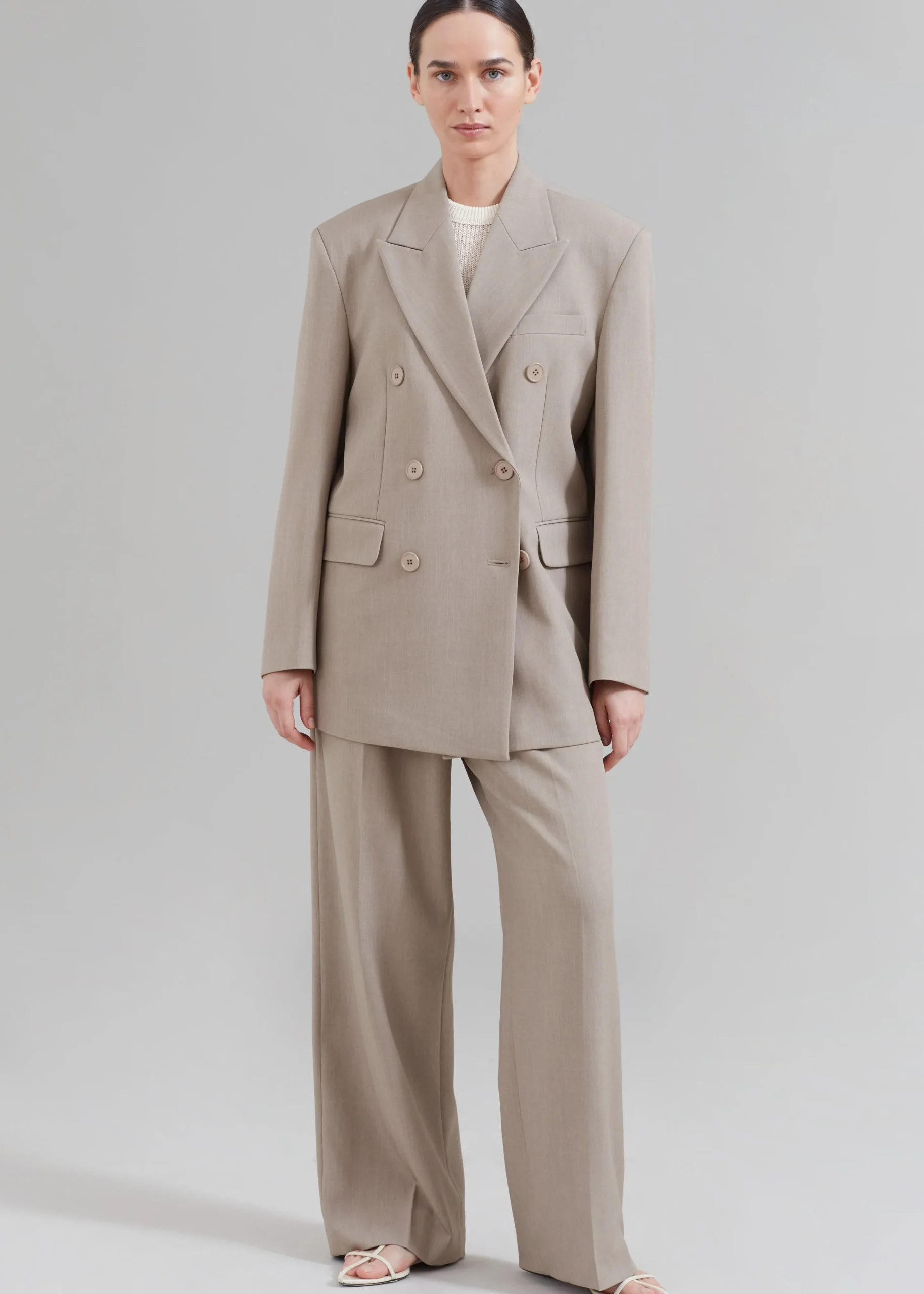 The Frankie Shop Nessi Double Breasted Blazer Taupe