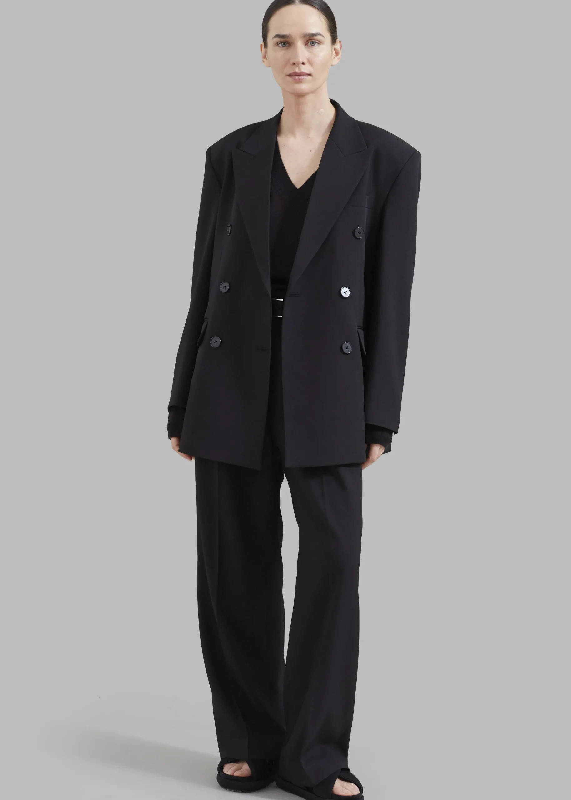 The Frankie Shop Nessi Double Breasted Blazer Black New