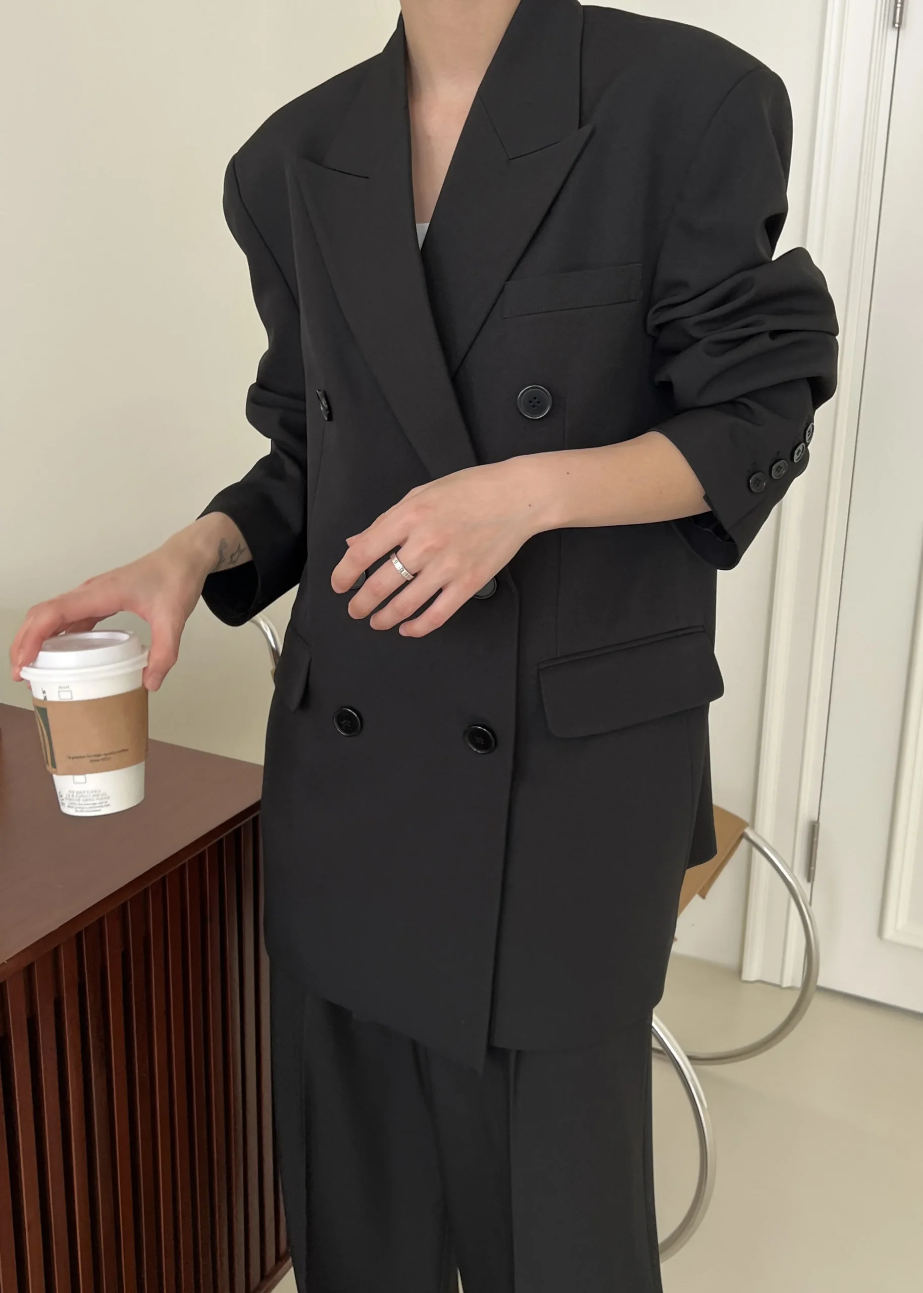 The Frankie Shop Nessi Double Breasted Blazer Black New