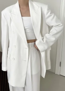 The Frankie Shop Nessi Double Breasted Blazer White Outlet