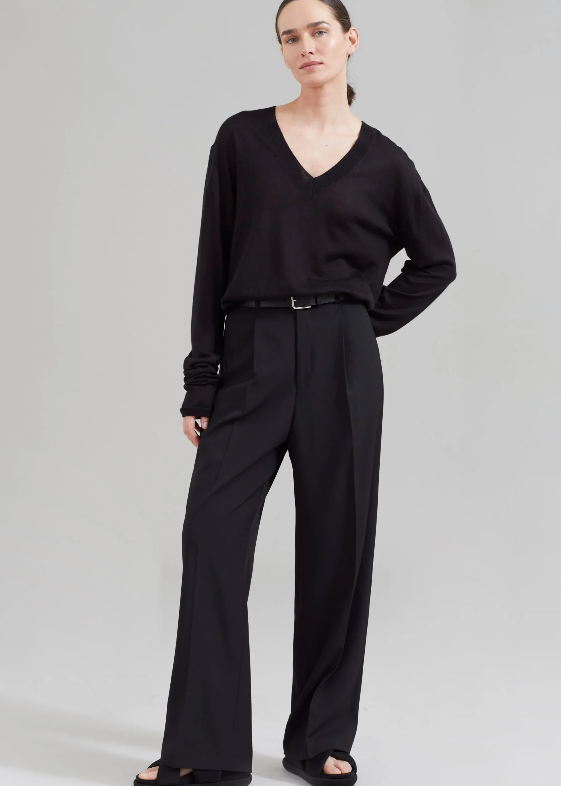 The Frankie Shop Nessi Pintuck Trousers Black New