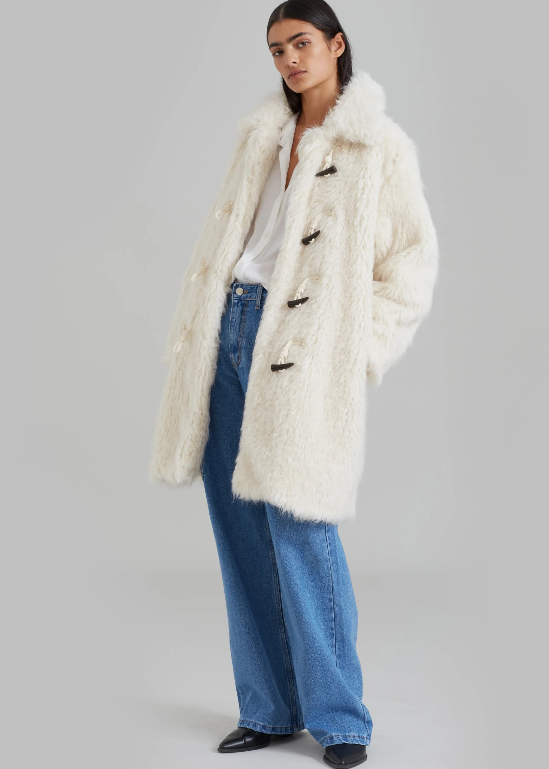 The Frankie Shop Noha Faux Fur Toggle Coat Cream Best