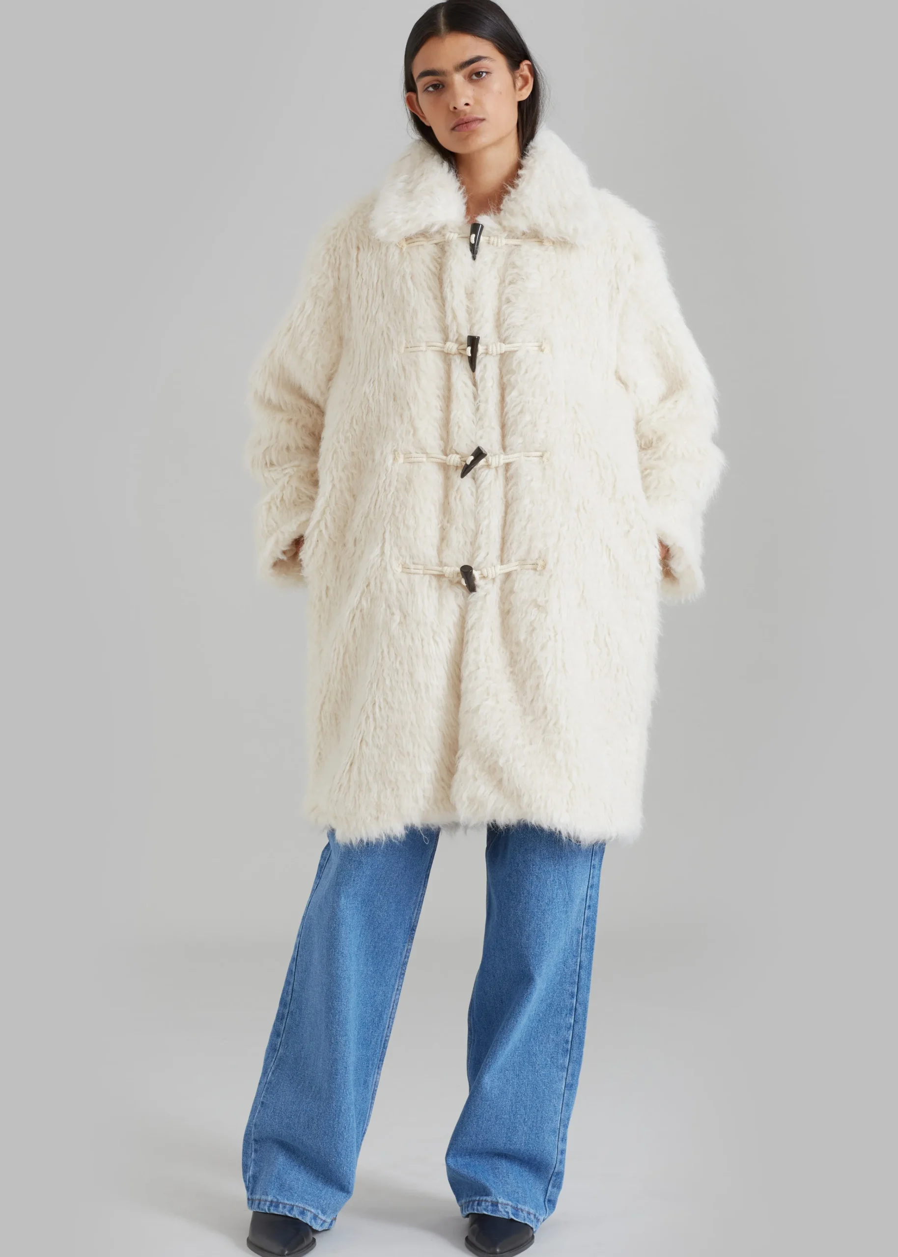 The Frankie Shop Noha Faux Fur Toggle Coat Cream Best