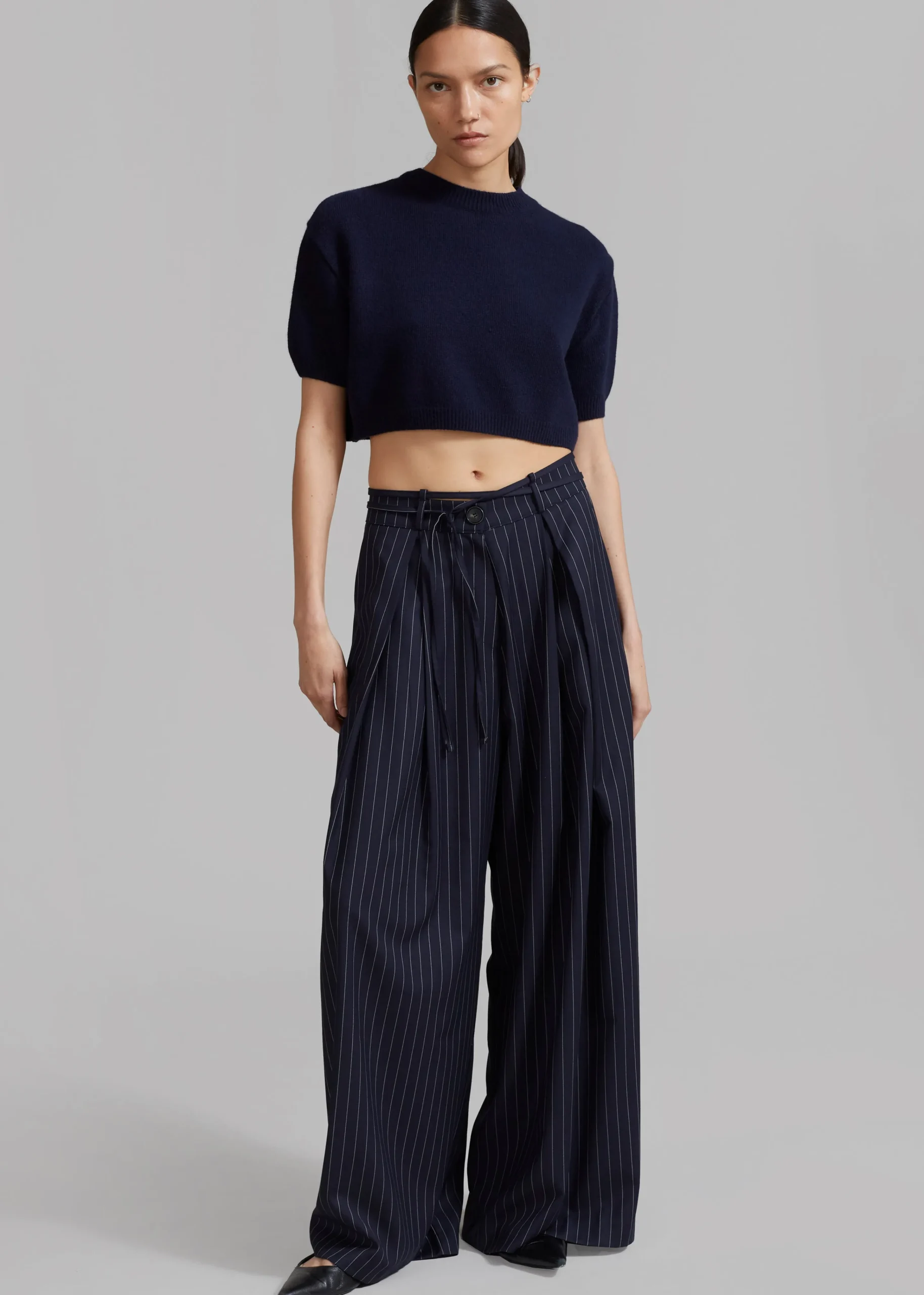 The Frankie Shop Noor Wide Pants Navy Pinstripe Hot