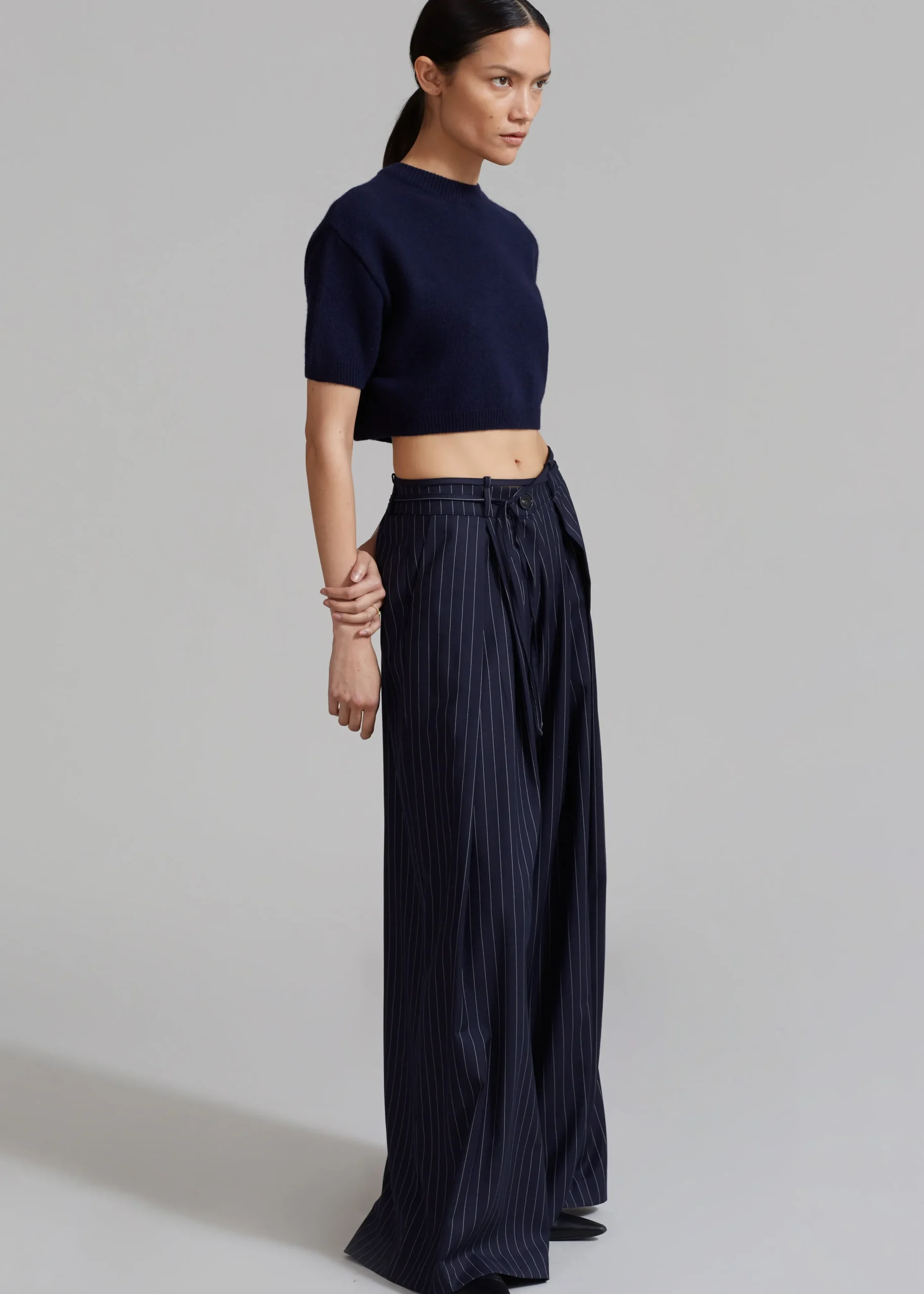The Frankie Shop Noor Wide Pants Navy Pinstripe Hot
