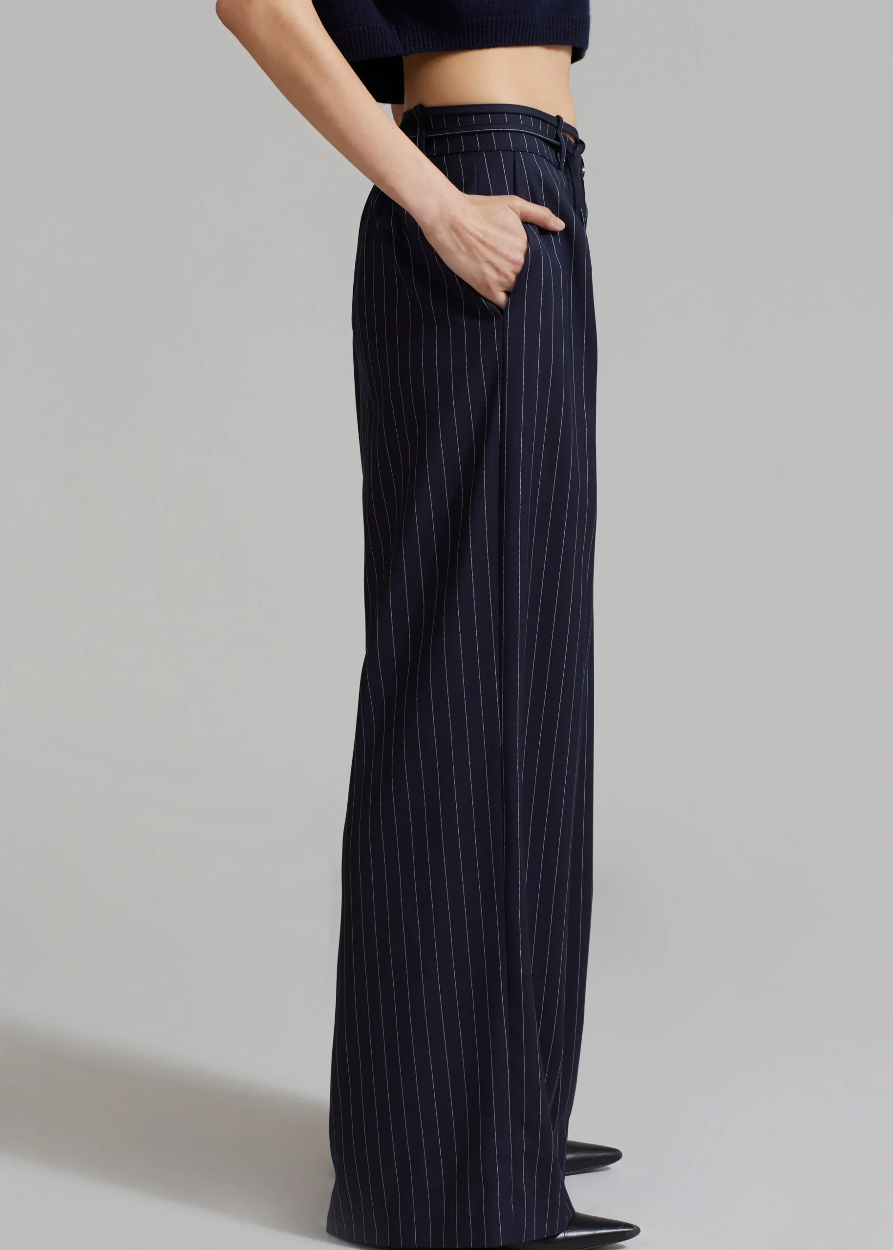 The Frankie Shop Noor Wide Pants Navy Pinstripe Hot