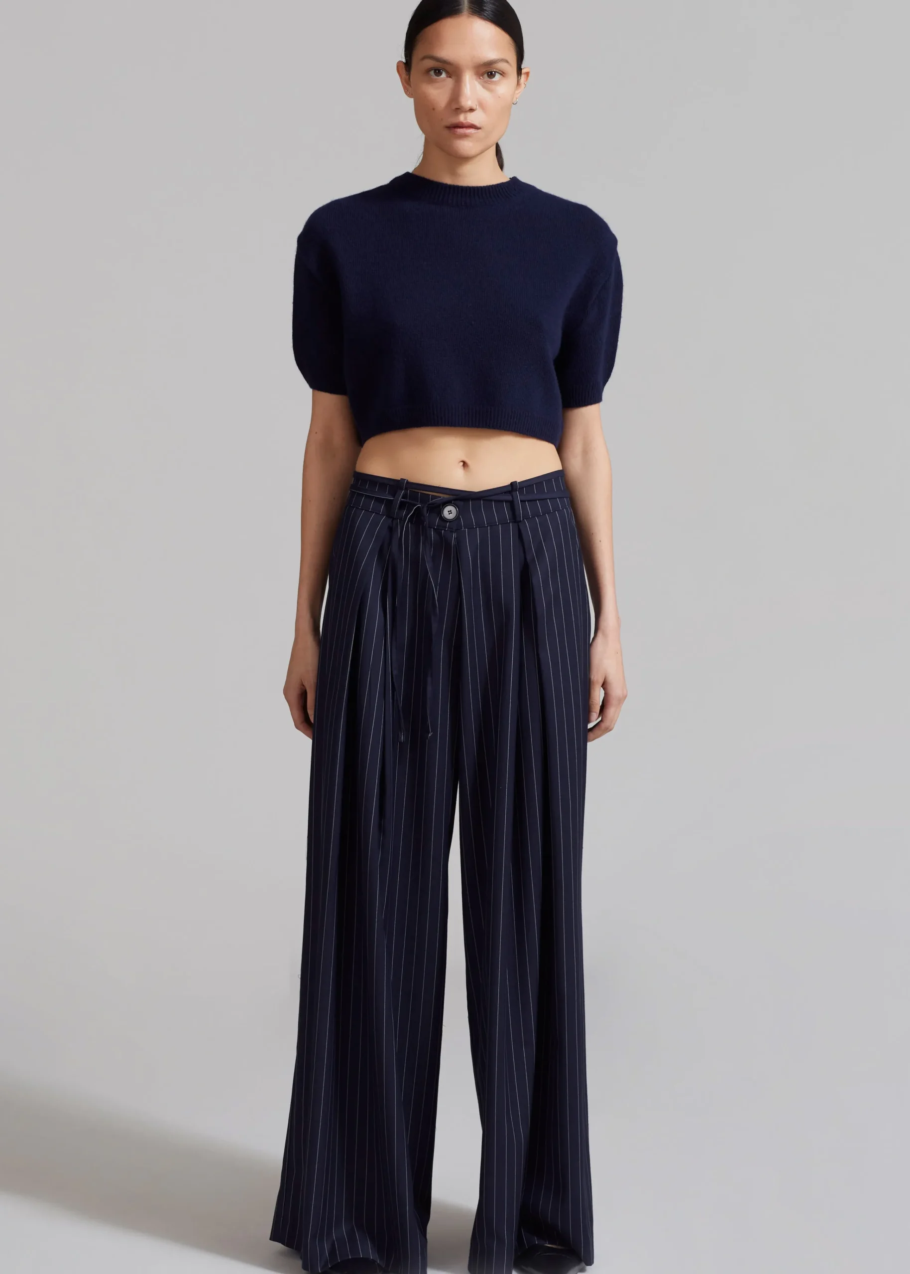 The Frankie Shop Noor Wide Pants Navy Pinstripe Hot