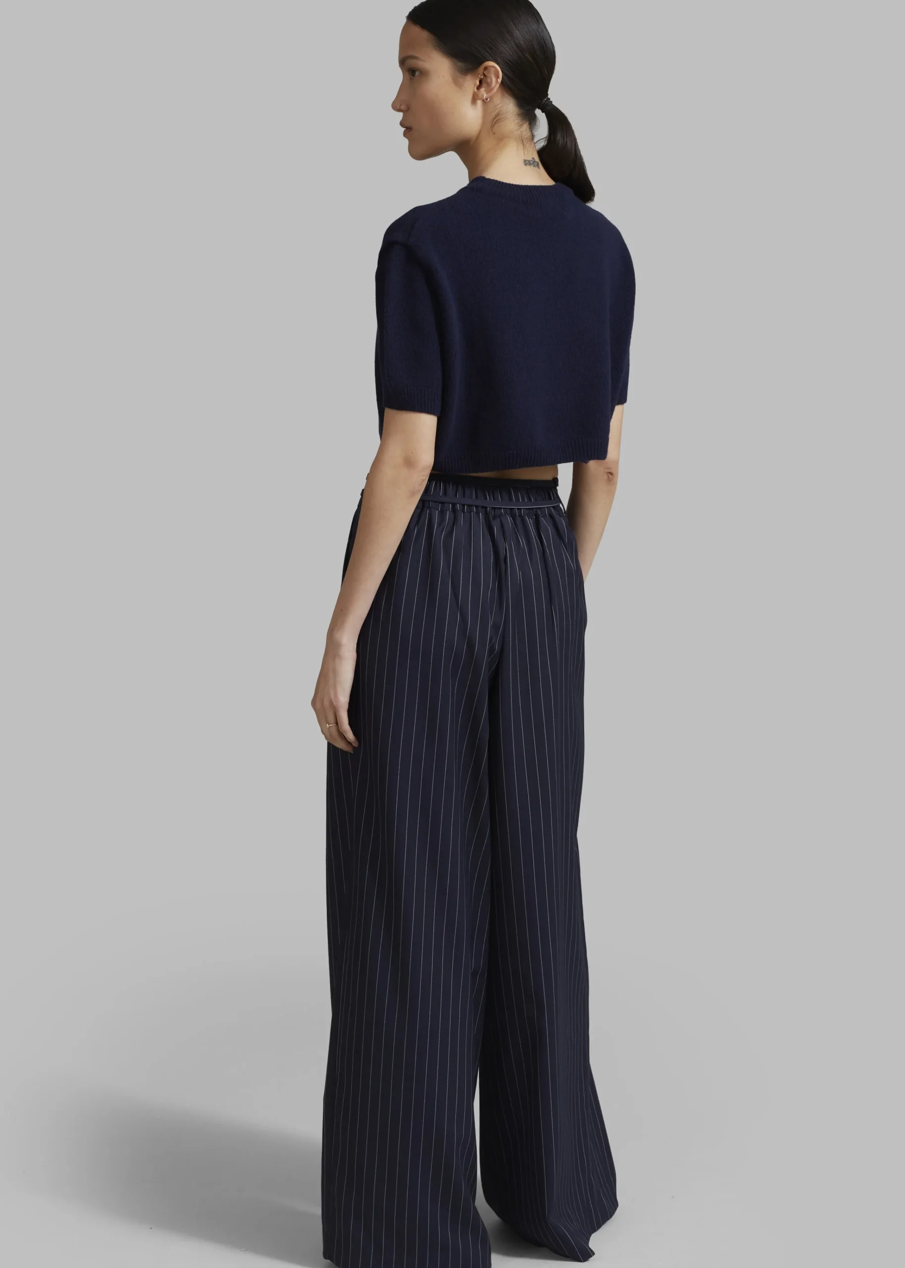 The Frankie Shop Noor Wide Pants Navy Pinstripe Hot