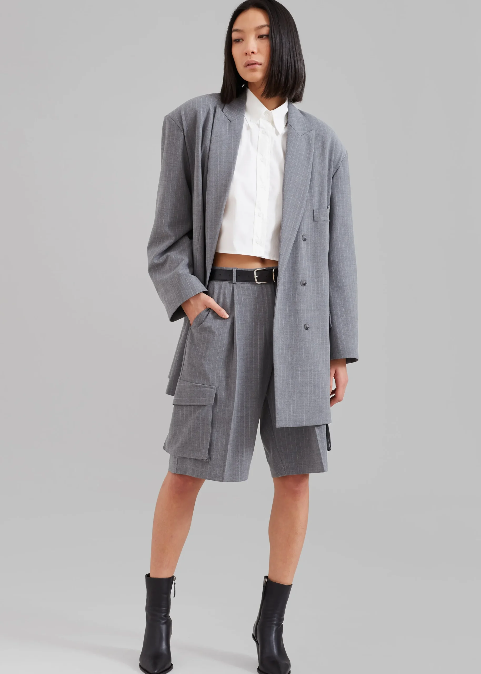 The Frankie Shop Omoka Blazer Grey Pinstripe Hot