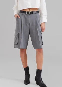 The Frankie Shop Omoka Cargo Trouser Shorts Grey Pinstripe Clearance