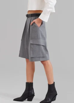 The Frankie Shop Omoka Cargo Trouser Shorts Grey Pinstripe Clearance