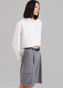 The Frankie Shop Omoka Cargo Trouser Shorts Grey Pinstripe Clearance