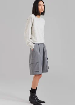 The Frankie Shop Omoka Cargo Trouser Shorts Grey Pinstripe Clearance