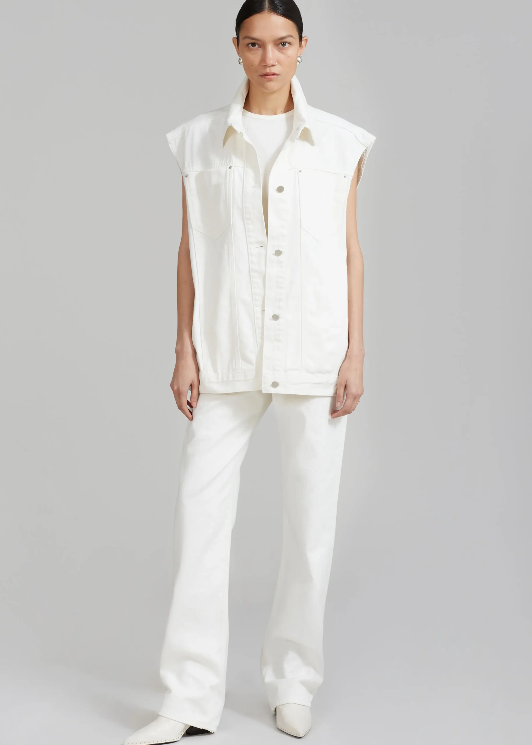 The Frankie Shop Ora Lace Up Denim Vest Cream New