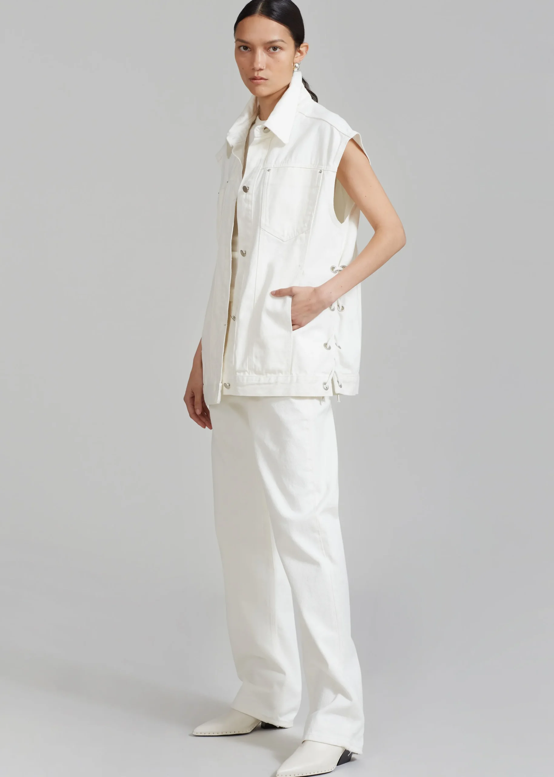 The Frankie Shop Ora Lace Up Denim Vest Cream New
