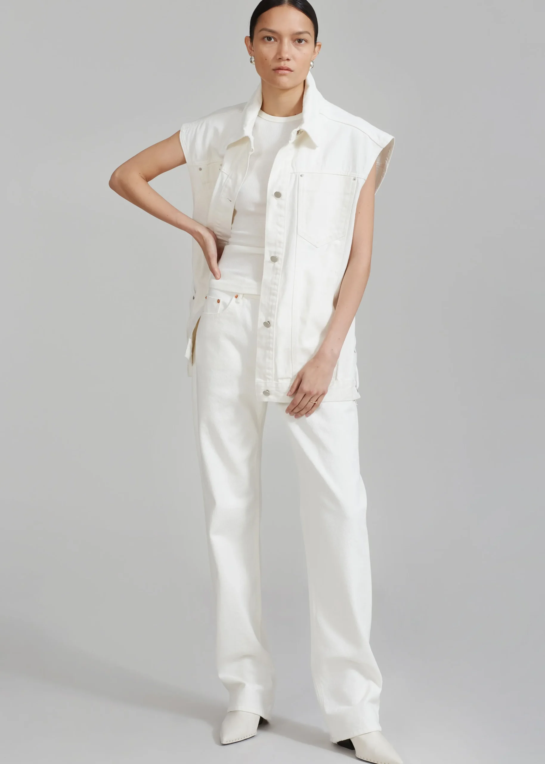 The Frankie Shop Ora Lace Up Denim Vest Cream New