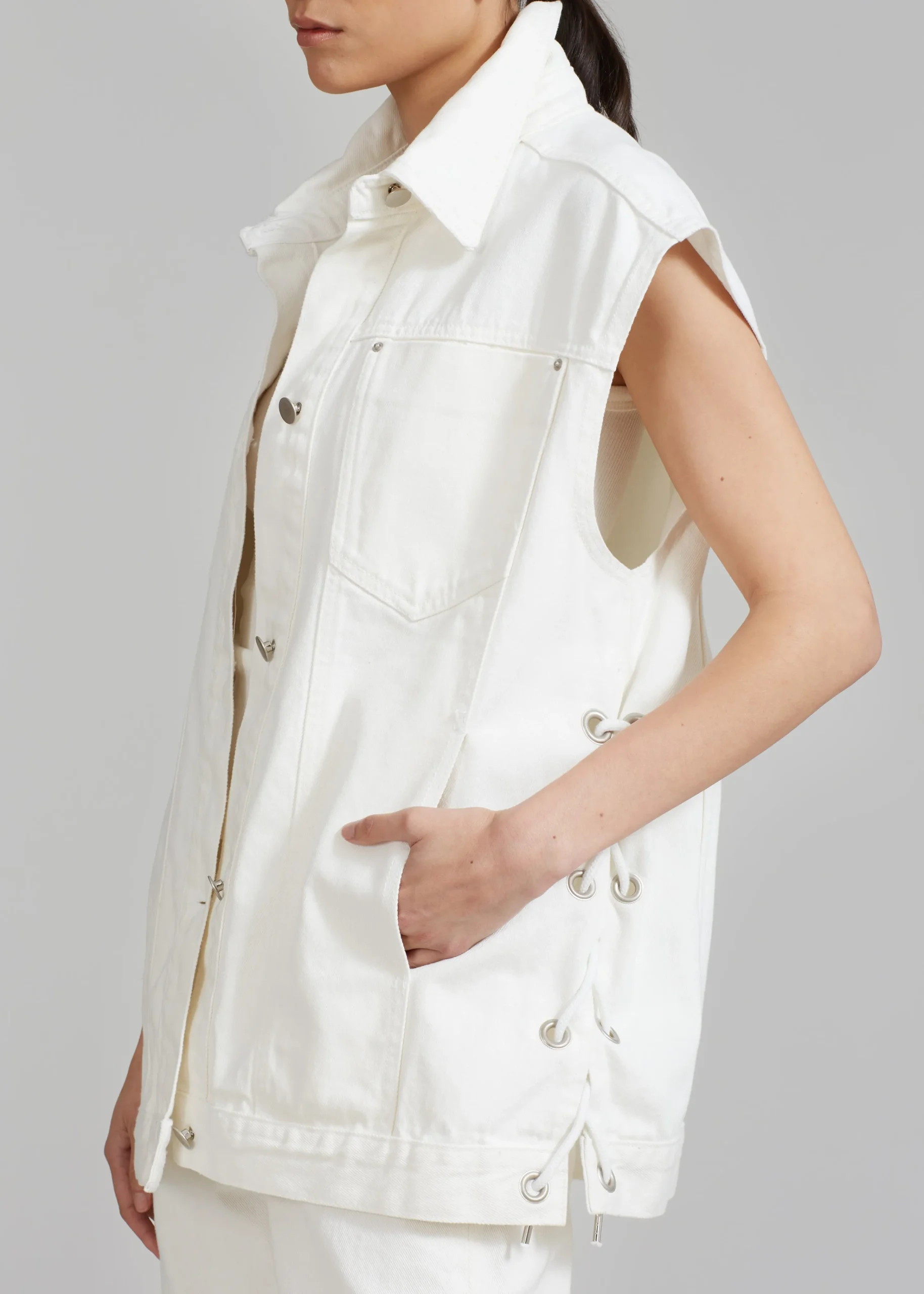 The Frankie Shop Ora Lace Up Denim Vest Cream New