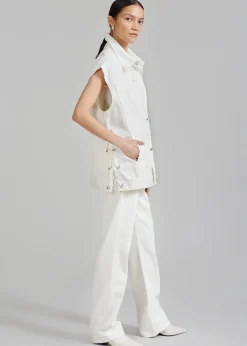 The Frankie Shop Ora Lace Up Denim Vest Cream New