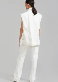 The Frankie Shop Ora Lace Up Denim Vest Cream New
