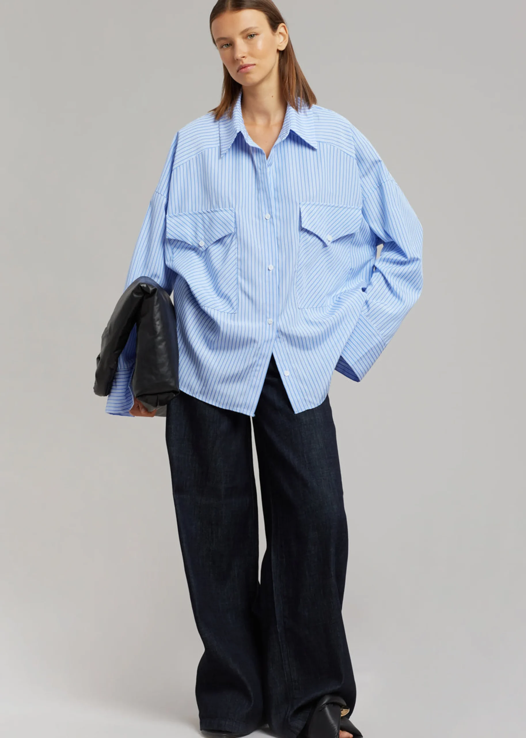 The Frankie Shop Orson Pocket Shirt Blue Stripe Hot
