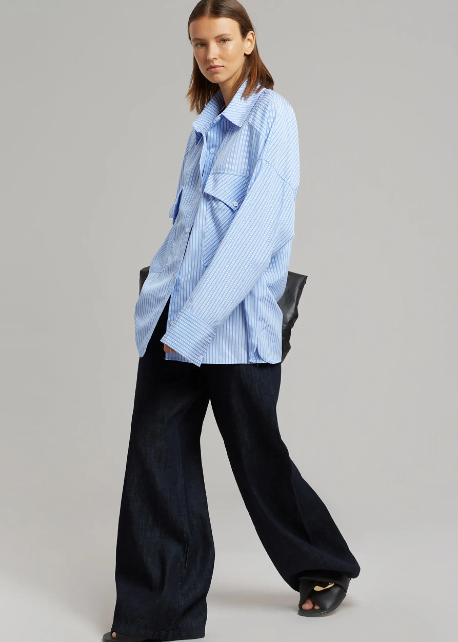 The Frankie Shop Orson Pocket Shirt Blue Stripe Hot