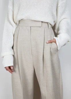 The Frankie Shop Pace Pleated Linen Blend Pants Sand