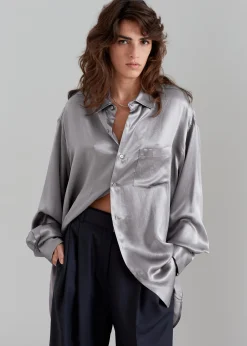 The Frankie Shop Paes Silky Shirt Grey Best