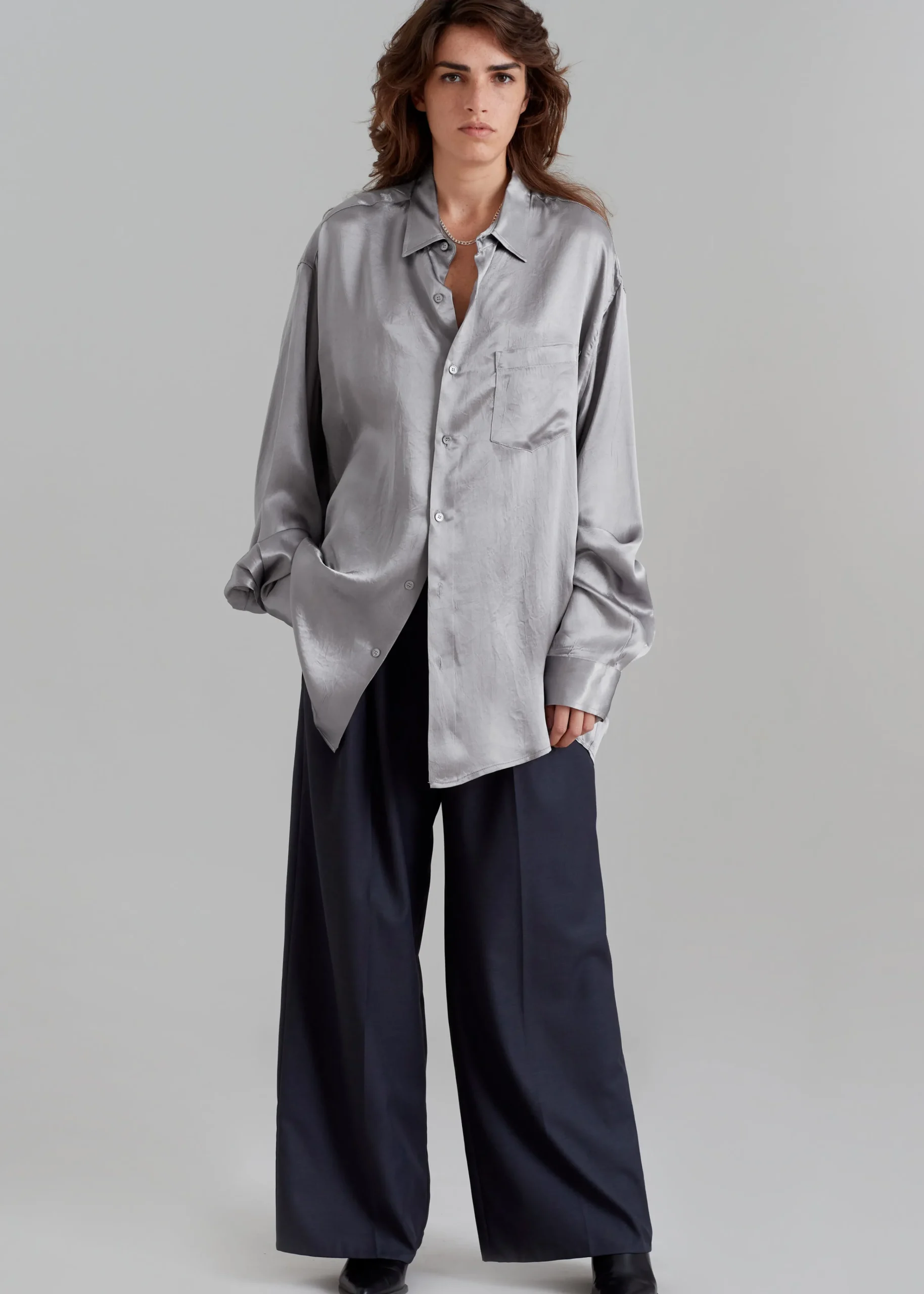 The Frankie Shop Paes Silky Shirt Grey Best