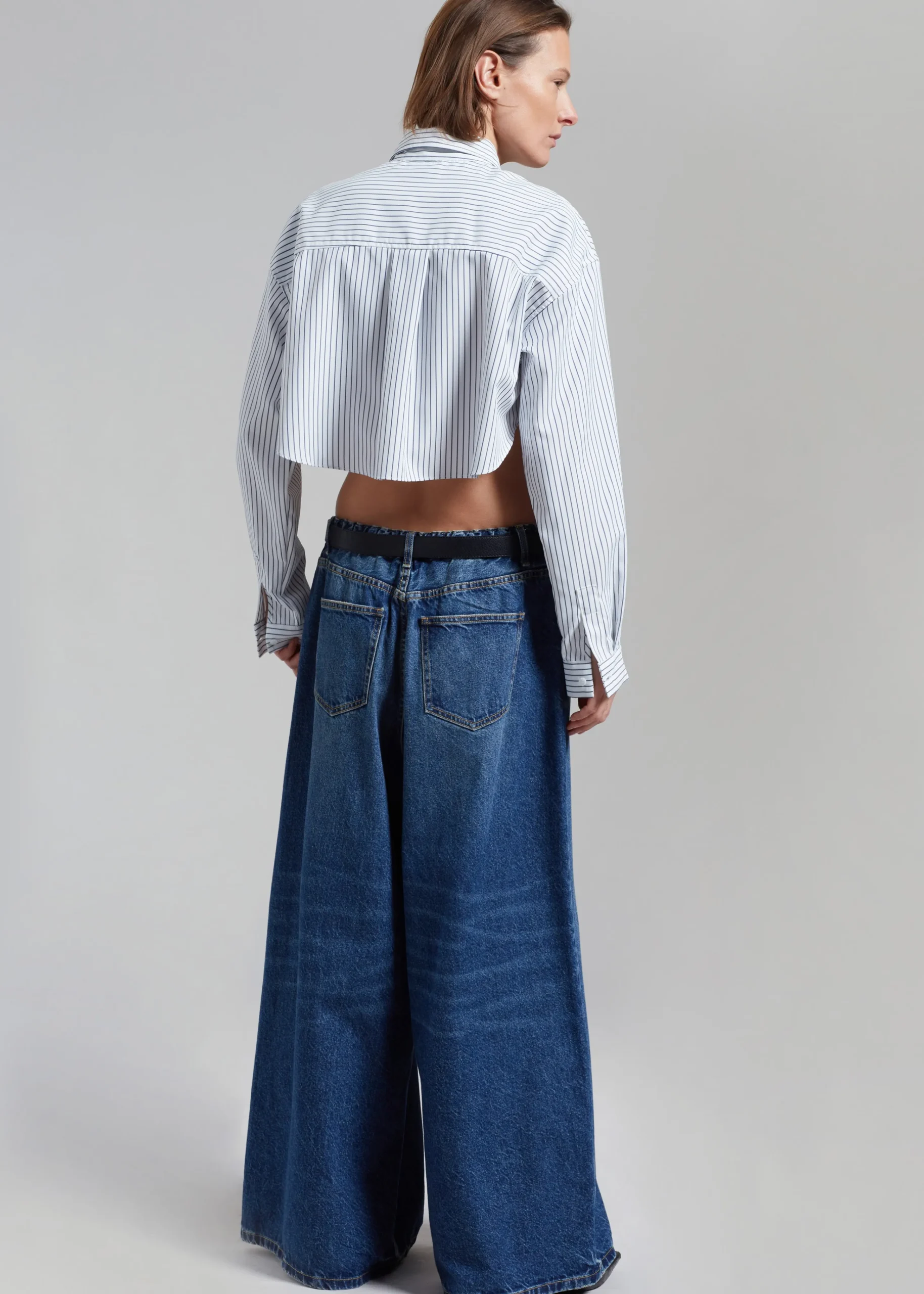 The Frankie Shop Palermo White Cropped Shirt Navy Stripe Outlet