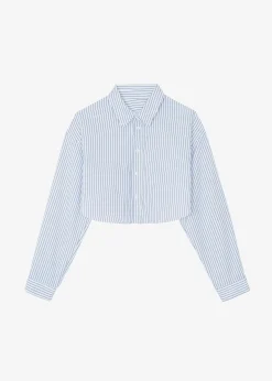 The Frankie Shop Palermo White Cropped Shirt Navy Stripe Outlet
