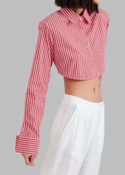 The Frankie Shop Phoenix Cropped Shirt Red Stripe Best