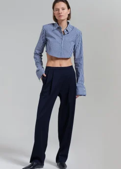 The Frankie Shop Phoenix Cropped Shirt Navy Stripe Sale